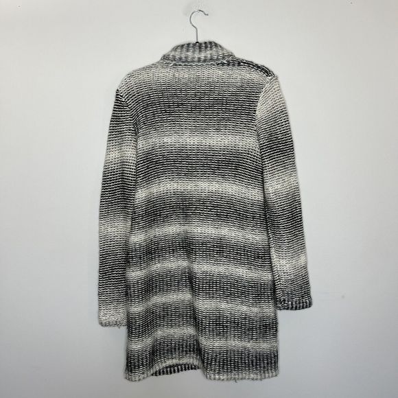 Lucky Brand Sweater Cardigan Black Gray White Lagging Look Wool Blend - Picture 7 of 10